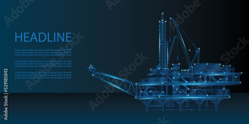 Leinwand Poster Ocean oil gas drilling rig low poly wireframe style vector illustration