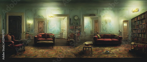Artistic concept painting of a old interior, background illustration.