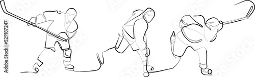 One continuous line ice hockey slap shot minimal vector art illustration photo