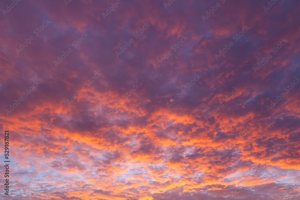Beautiful pink sunset cloudy skies at dusk
