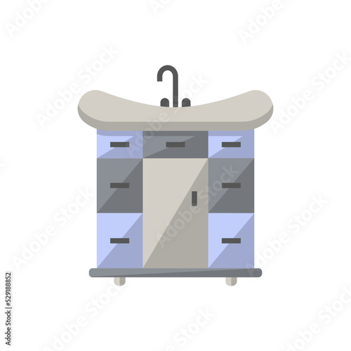 Wash basin isolated icon in flat style. Bathroom furniture element, house interior decoration vector illustration.