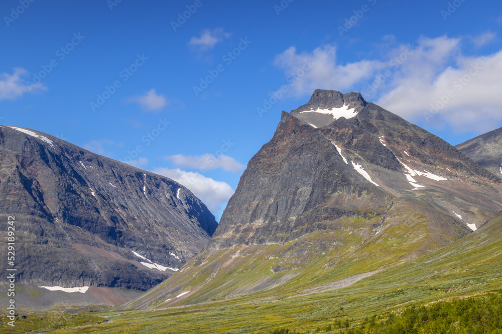 hiking the kungsleden in swedish lapland, beautiful mountain scenery hiking the kungsleden in swedish lapland, beautiful mountain scenery