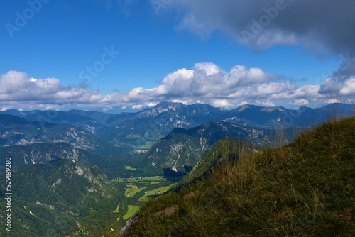 Scenic view of Radovna valley and Karavanke mountains with mountain Kepa in Gorenjska, Slovenia