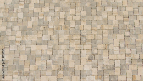 Top view of pavement with mottled natural stone at Croatia
