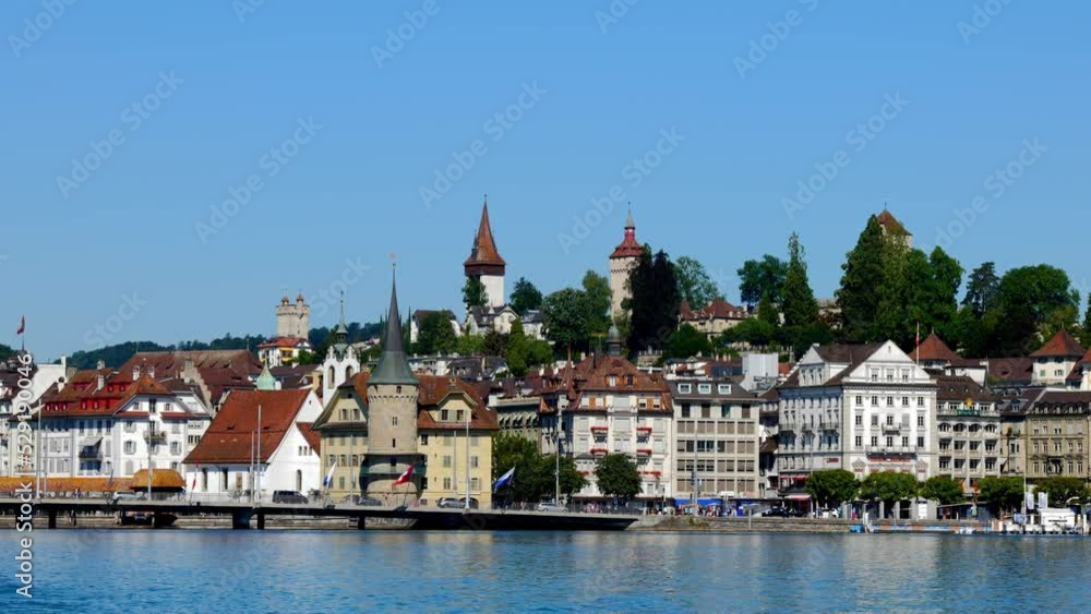 Lucerne Old Town and Bridge in a Sunny Summer Day on Lake Lucerne in Switzerland. Lucerne Old Town and Bridge in a Sunny Summer Day on Lake Lucerne in Switzerland.