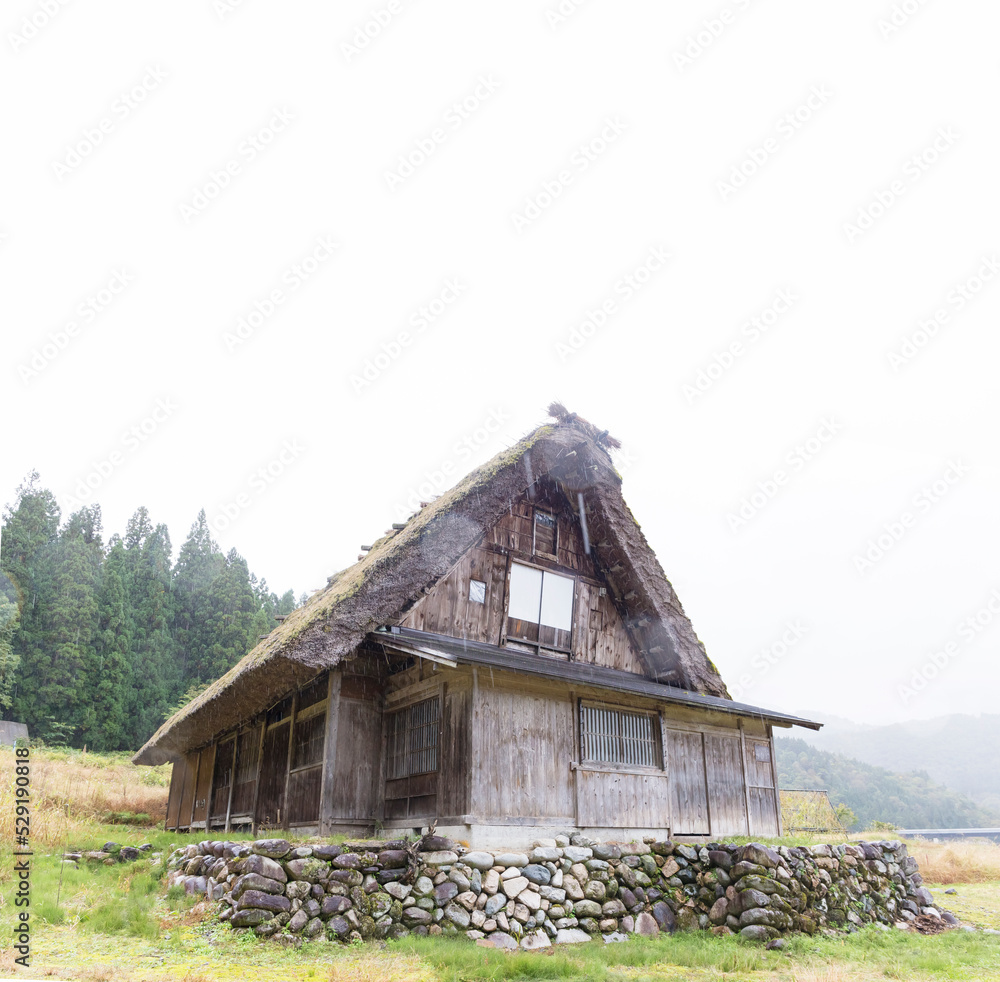 白川郷　合掌造り　茅葺き　小民家　障子　室内　板　世界文化遺産　飛騨高山　板壁　晩夏