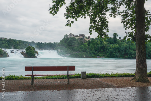 Bench on the promenade around the Rhine falls, Schaffhausen, Switzerland