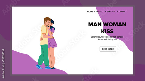 man woman kiss vector. couple young, sexy romantic, boyfriend hug man woman kiss web flat cartoon illustration
