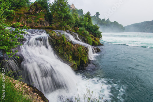 Low cascade of Rhine waterfalls  long exposure  Schaffhausen  Switzerland