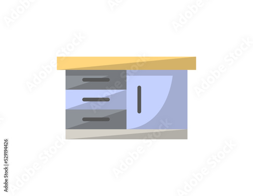 Table with drawers isolated icon in flat style. Kitchen furniture element, house interior decoration vector illustration.