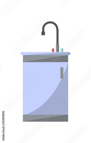 Washbasin with faucet isolated icon in flat style. Kitchen furniture element, house interior decoration vector illustration.