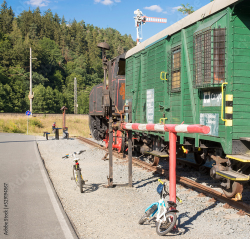 Railway open air museum Lupene, Czech Rep 24th July 2022. Bicykle paht allong former railway photo