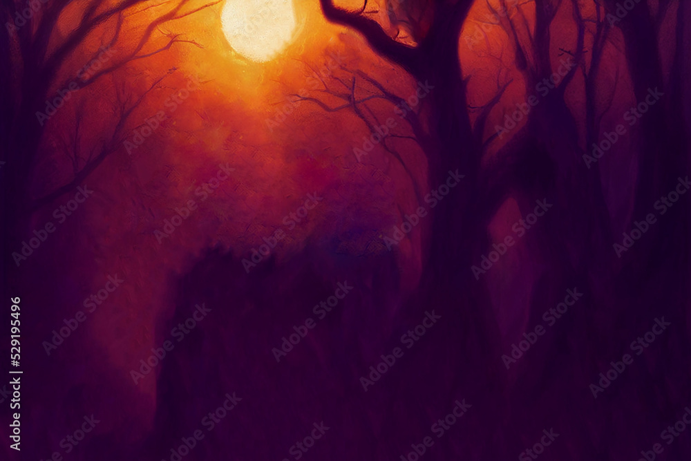 Jack 'O Lantern In Cemetery In Spooky Night With Full Moon Halloween
