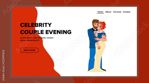 celebrity couple evening vector. fashion man woman, glamour dress, luxury party celebrity couple evening web flat cartoon illustration