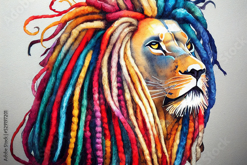 Colorful portrait. Lion. Watercolor colorful image. Digital painting.