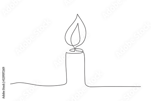 Continuous one line drawing candle burning flame. Black contour line simple minimalist graphic isolated vector illustration. Grief loss concept