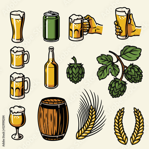 Set of Beer objects in Vintage Style