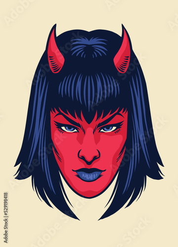 Vintage drawing of Devil women Face
