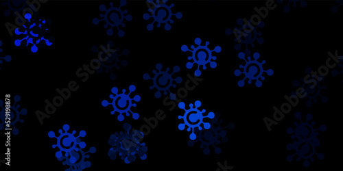 Dark blue vector background with covid-19 symbols.