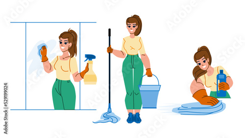 clean house service vector. cleaner home, household domestic hygiene, floor product clean house service character. people flat cartoon illustration