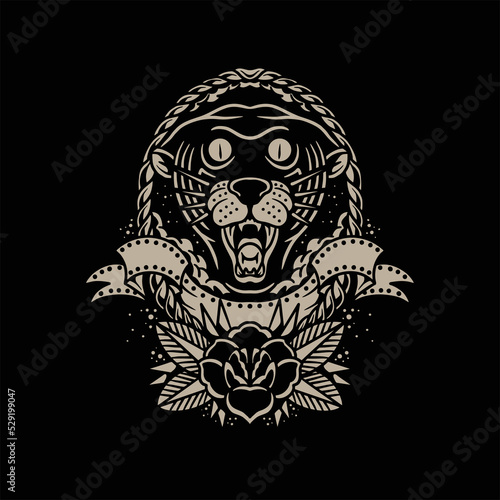 rose panther tattoo vector design