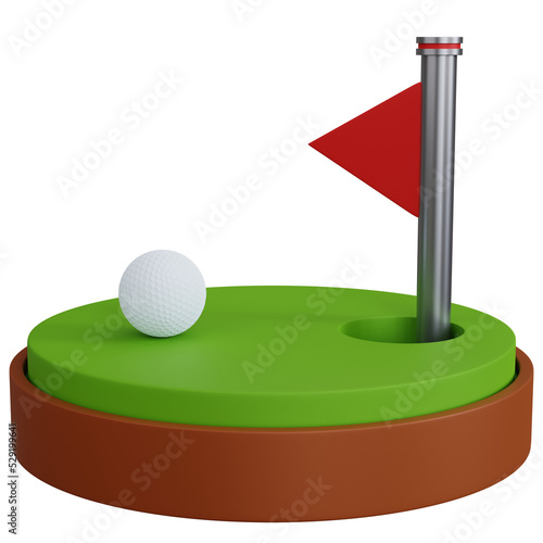 3d rendering golf ball on round ground isolated