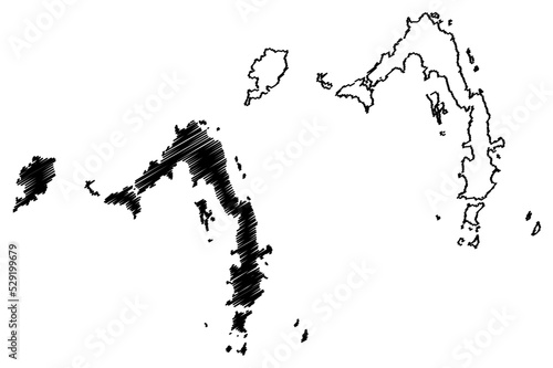 Lambi or Lampi Island (Republic of the Union of Myanmar, Burma, Mergui, Myeik Archipelago, Indian Ocean) map vector illustration, scribble sketch Lanbi Kyun, Sullivan's, Clara, We Ale map photo