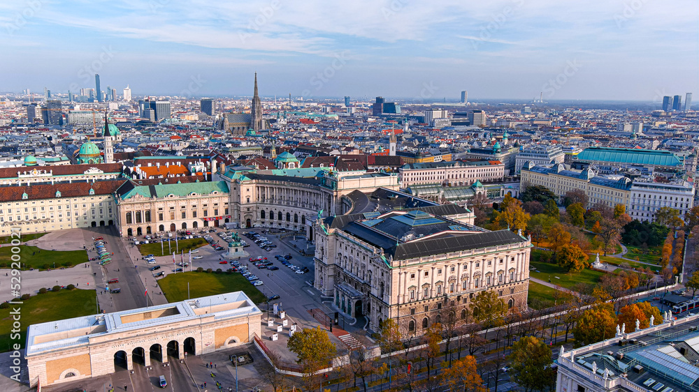 Beautiful Hofburg Palace in Vienna Austria at sunset autumn day aerial view