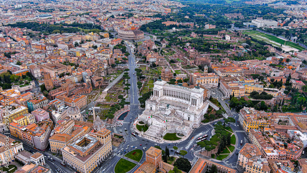 Altar of the Fatherland by Piazza Venezia and Colosseum in Rome, Italy