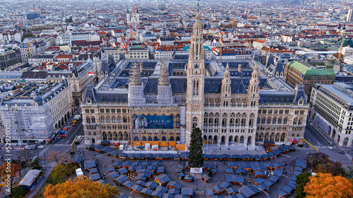Flying over Rathaus Park ft Vienna City Hall Austria photo
