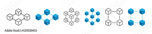 Blockchain icon set. Block validation in the blockchain. Blockchain technology. Abstract hexagon background. Editable stroke icons. Vector illustration