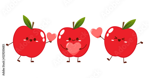 Apple cartoon. Happy apple fruit cute character mascot vector design. Apple cartoon in Valentine's day.
