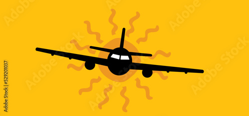 Soaring air plane line path. Take Off airplane, flight route with start point. Vector aircraft sign. Location pointer. Sun, vacation, holliday travel.Tourism. Route Concept.