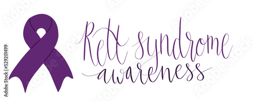 Rett Syndrome Awareness Month October handwritten lettering and purple support ribbon. Web banner vector template photo