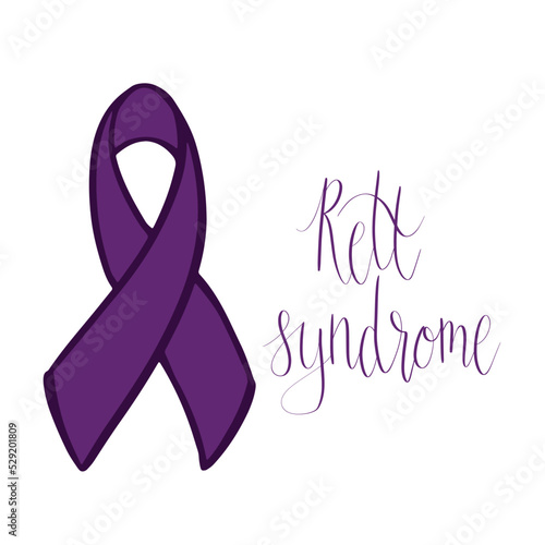 Rett Syndrome Awareness Month October handwritten lettering and purple support ribbon. Web banner vector template