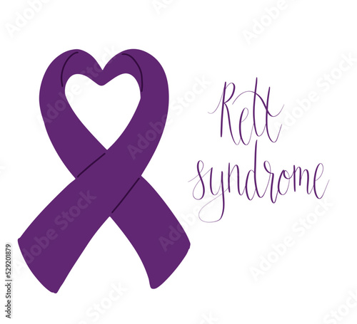 Rett Syndrome Awareness Month October handwritten lettering and purple support ribbon. Web banner vector template