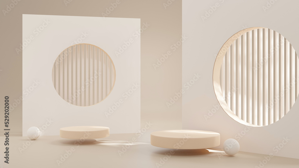 3D rendering Product display podium stand with curtain on Brown background. Mock up for the presentation. cylinder. 3D rendering Product display podium stand with curtain on Brown background. Mock up for the presentation. cylinder.