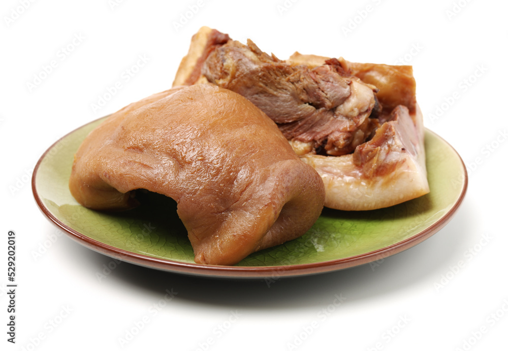 cooked the face of the pig on white background cooked the face of the pig on white background