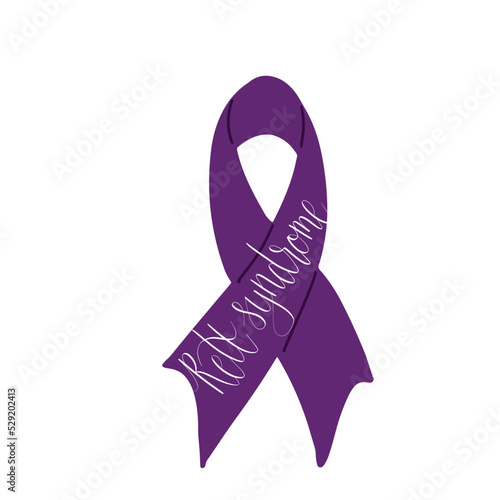 Rett Syndrome Awareness Month October handwritten lettering and purple support ribbon. Web banner vector template