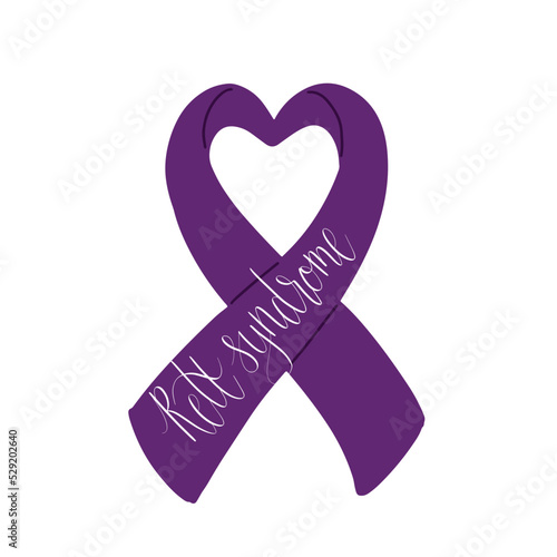 Rett Syndrome Awareness Month October handwritten lettering and purple support ribbon. Web banner vector template