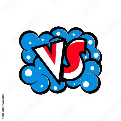 Versus letters logo in cartoon style. Fight opposition symbol, VS bright colorful element vector illustration
