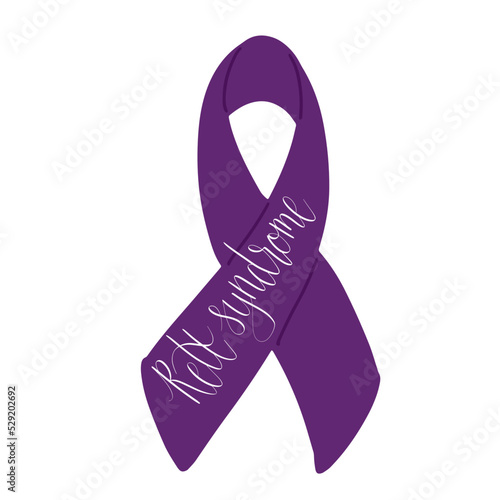 Rett Syndrome Awareness Month October handwritten lettering and purple support ribbon. Web banner vector template