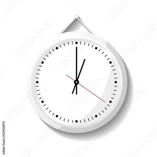 Round office wall clock icon. Analog chronometer isolated vector illustration in flat style.