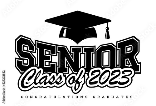 2023 class graduate. The concept of decorate congratulation for school graduates. Design for t-shirt, flyer, invitation, greeting card. Illustration, vector