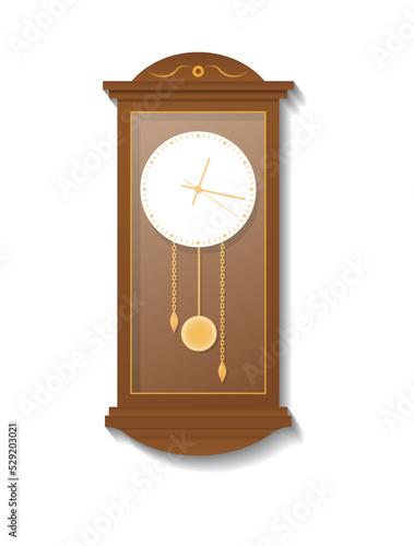 Retro wooden pendulum clock icon. Analog chronometer isolated vector illustration in flat style.