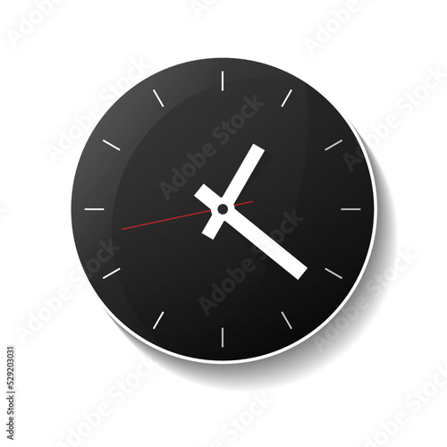 Classic round black wall clock icon. Analog chronometer isolated vector illustration in flat style.