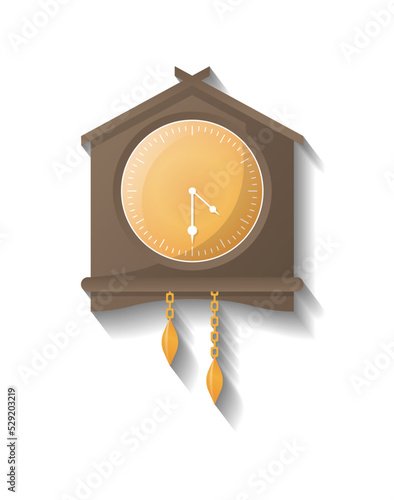 Retro wooden wall clock icon. Analog chronometer isolated vector illustration in flat style.