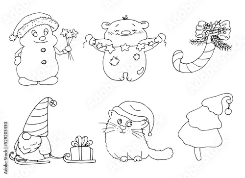 vector coloring page with cute cartoon animals