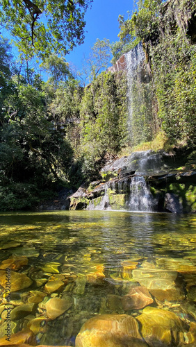 Beautiful waterfall in the Cerrado region of Brazil. Pirenopolis, Goias State, Brazil 