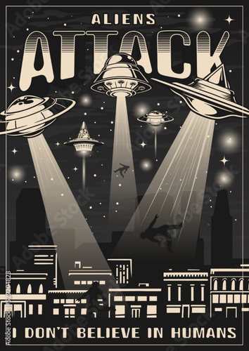 Alien attack poster vintage monochrome